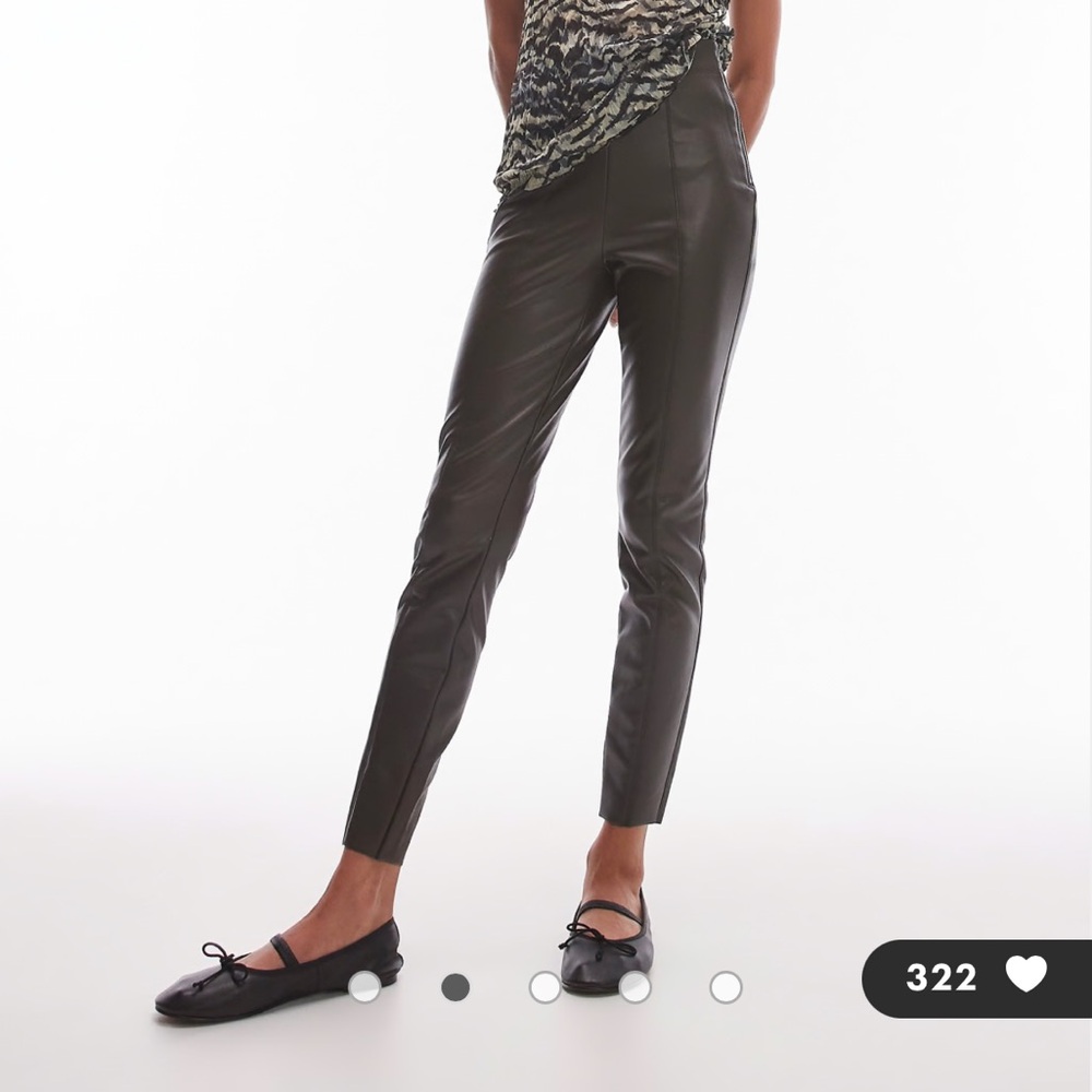 Topshop skinny faux leather trouser in brown